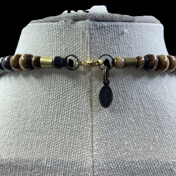 Park Lane Wood Beaded Layered Necklace Boho Earthy Rustic Organic Statement - Picture 7 of 9